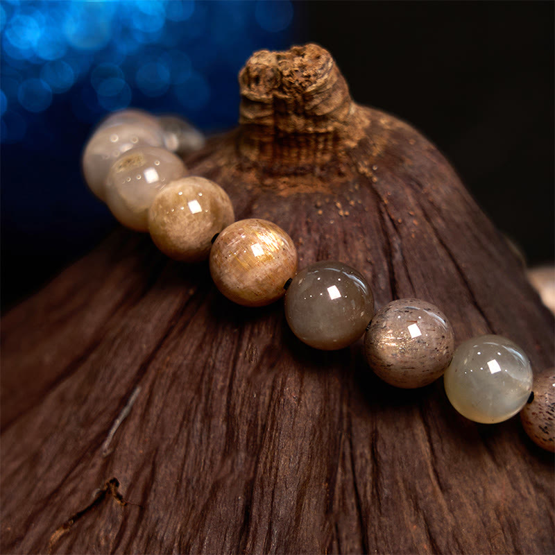 Bransoletka uspokajająca z Buddha Stones i czarnym kamieniem księżycowym