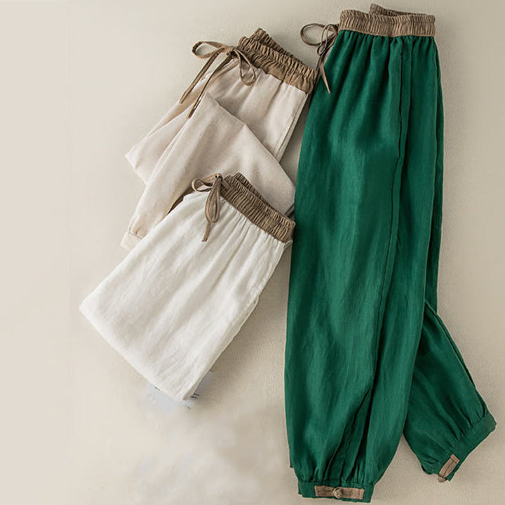 Spodnie haremowe damskie Buddha Stones Plain Cotton Drawstring z kieszeniami - image 9