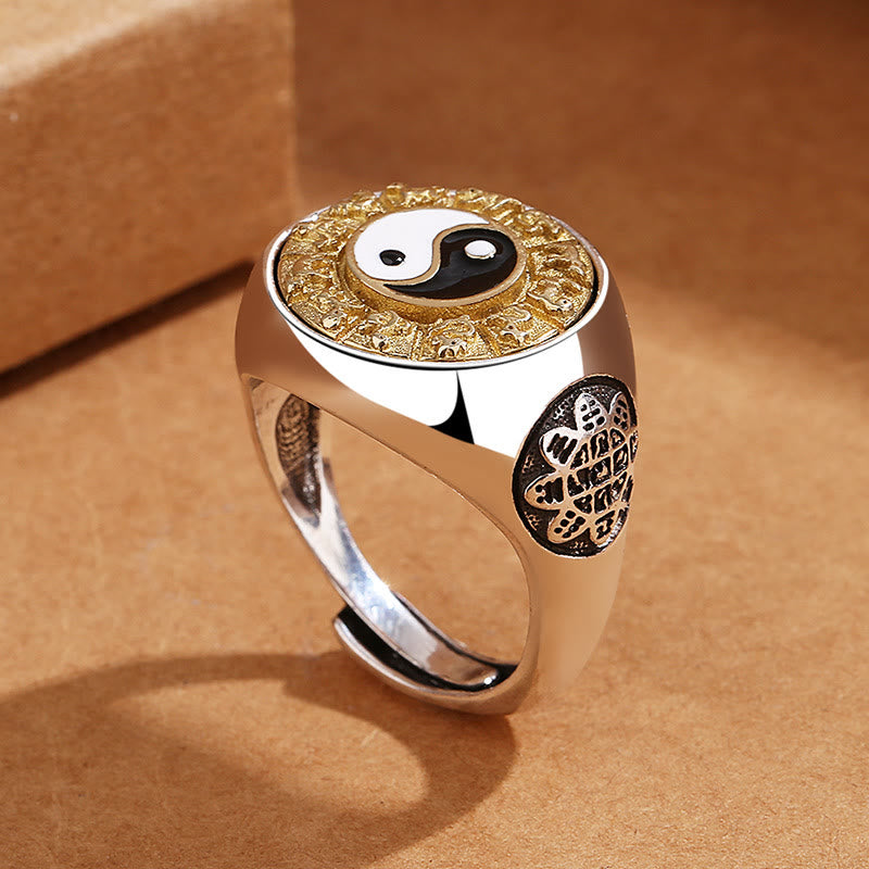 Buddha Stones Yin Yang Chiński Zodiak Miedź Bogactwo Regulowany Pierścień