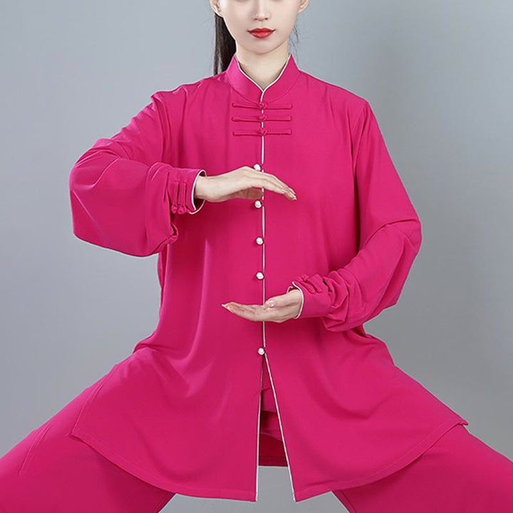 Buddha Stones 2 szt. Jesienne Jednolity Kolor Żaba-Guzik Tai Chi Medytacja Qigong Zen Praktyka Unisex Zestaw Ubrań Bawełnianych