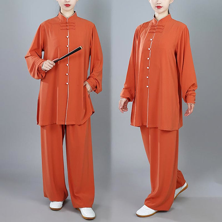 Buddha Stones 2 szt. Jesienne Jednolity Kolor Żaba-Guzik Tai Chi Medytacja Qigong Zen Praktyka Unisex Zestaw Ubrań Bawełnianych