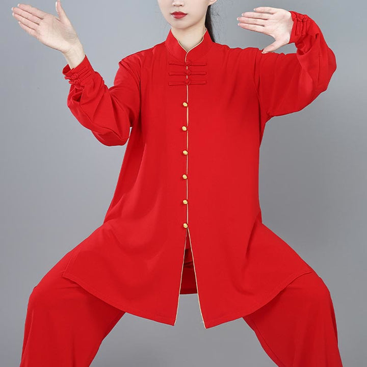 Buddha Stones 2 szt. Jesienne Jednolity Kolor Żaba-Guzik Tai Chi Medytacja Qigong Zen Praktyka Unisex Zestaw Ubrań Bawełnianych