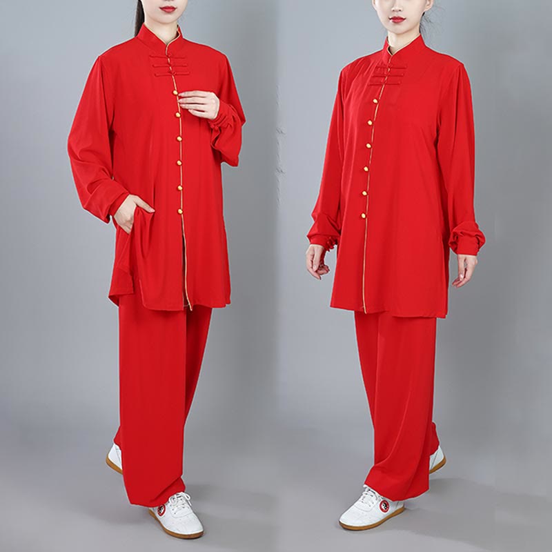 Buddha Stones 2 szt. Jesienne Jednolity Kolor Żaba-Guzik Tai Chi Medytacja Qigong Zen Praktyka Unisex Zestaw Ubrań Bawełnianych