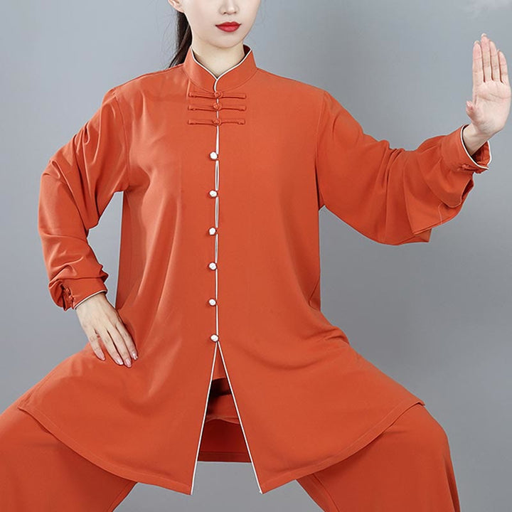 Buddha Stones 2 szt. Jesienne Jednolity Kolor Żaba-Guzik Tai Chi Medytacja Qigong Zen Praktyka Unisex Zestaw Ubrań Bawełnianych