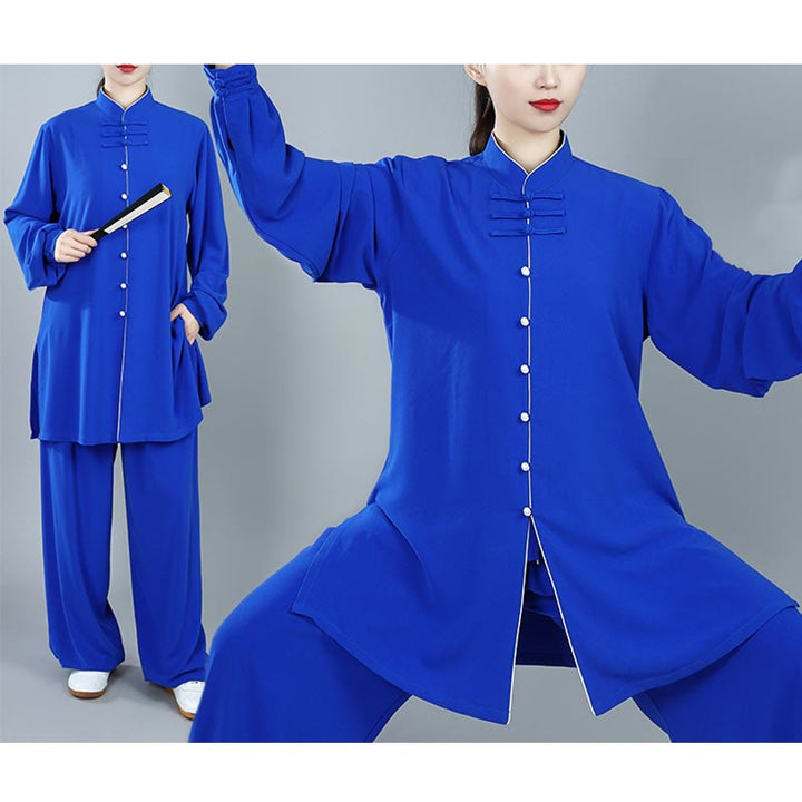 Buddha Stones 2 szt. Jesienne Jednolity Kolor Żaba-Guzik Tai Chi Medytacja Qigong Zen Praktyka Unisex Zestaw Ubrań Bawełnianych
