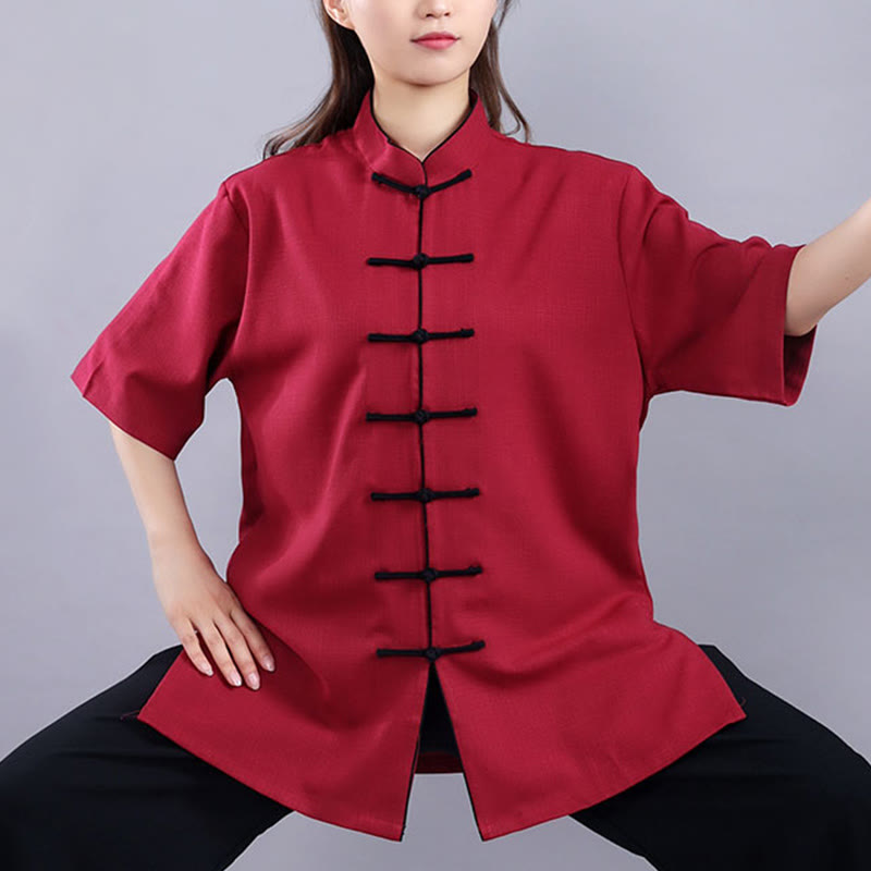 Buddha Stones 2 szt. Jesień Zima Żaba-Guzik Tai Chi Medytacja Qigong Zen Praktyka Unisex Bawełna Lniany Zestaw Ubrań - image 12