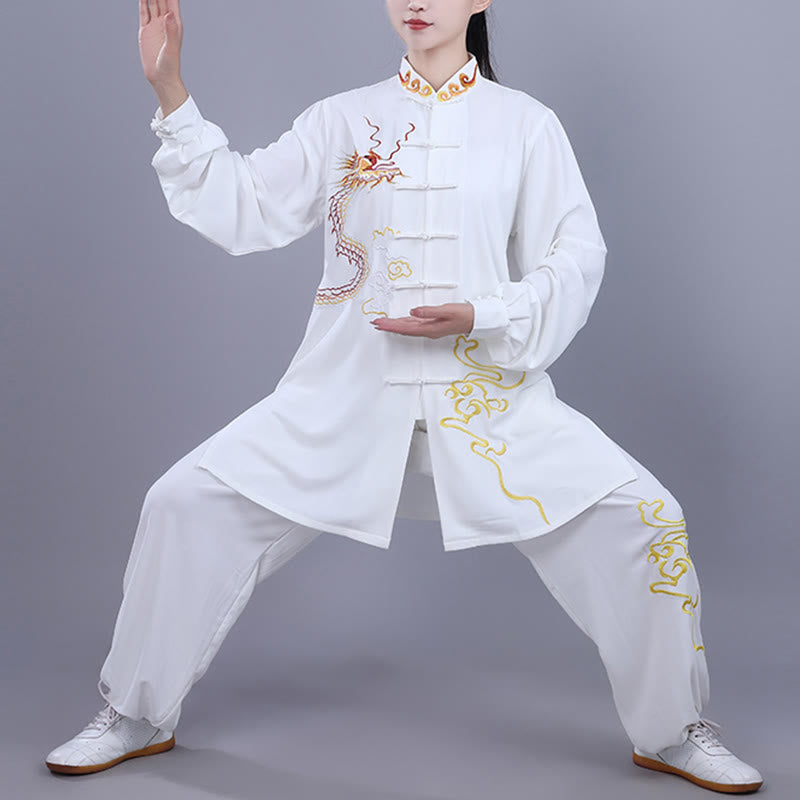 Buddha Stones 2 szt. Jesienny haft Smok Żaba-Guzik Tai Chi Medytacja Qigong Zen Praktyka Unisex Zestaw Ubrań Bawełnianych