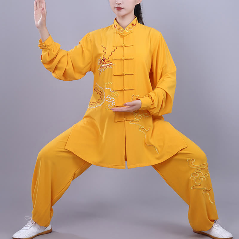 Buddha Stones 2 szt. Jesienny haft Smok Żaba-Guzik Tai Chi Medytacja Qigong Zen Praktyka Unisex Zestaw Ubrań Bawełnianych
