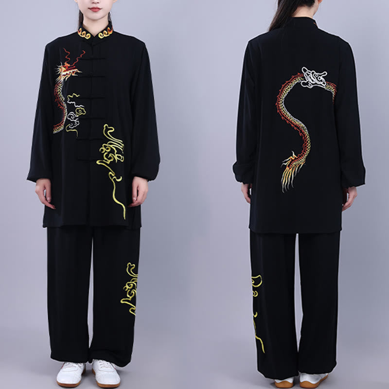 Buddha Stones 2 szt. Jesienny haft Smok Żaba-Guzik Tai Chi Medytacja Qigong Zen Praktyka Unisex Zestaw Ubrań Bawełnianych - Czarny - 3XL- PASUJE DO USA/ UK/AU/ EU- XL - image 0
