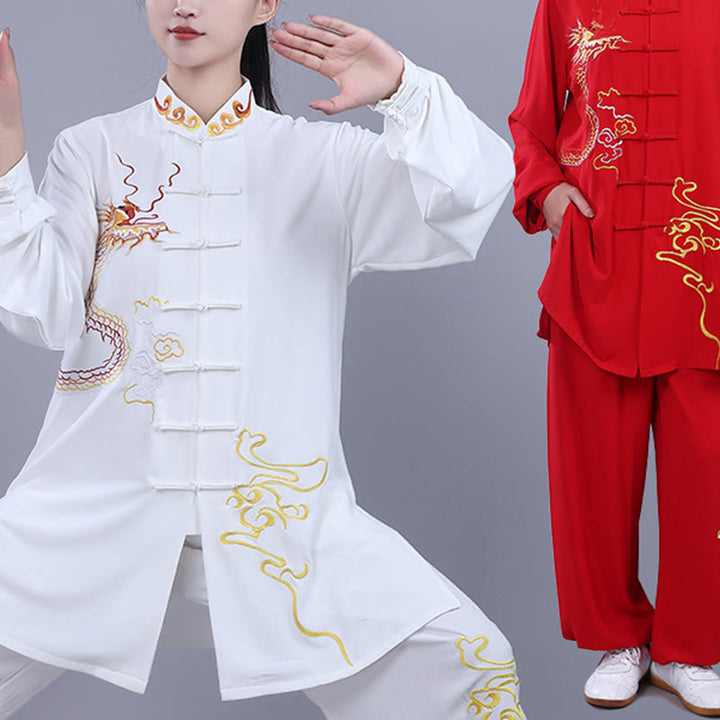 Buddha Stones 2 szt. Jesienny haft Smok Żaba-Guzik Tai Chi Medytacja Qigong Zen Praktyka Unisex Zestaw Ubrań Bawełnianych