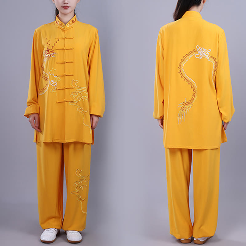 Buddha Stones 2 szt. Jesienny haft Smok Żaba-Guzik Tai Chi Medytacja Qigong Zen Praktyka Unisex Zestaw Ubrań Bawełnianych