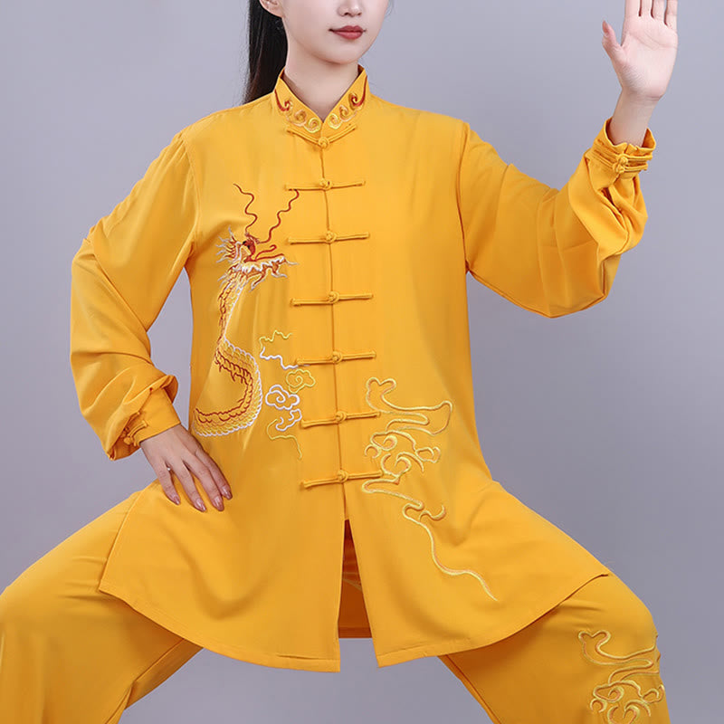 Buddha Stones 2 szt. Jesienny haft Smok Żaba-Guzik Tai Chi Medytacja Qigong Zen Praktyka Unisex Zestaw Ubrań Bawełnianych