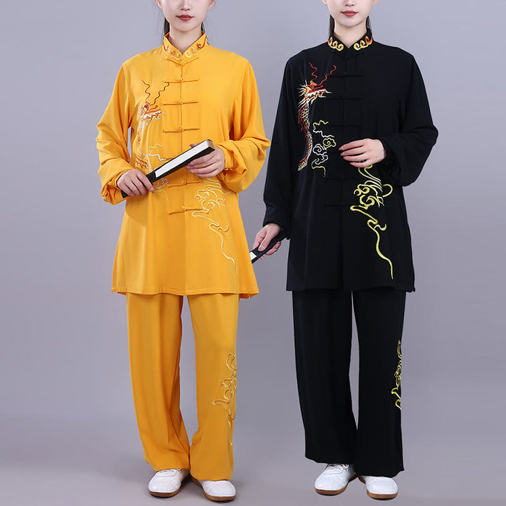 Buddha Stones 2 szt. Jesienny haft Smok Żaba-Guzik Tai Chi Medytacja Qigong Zen Praktyka Unisex Zestaw Ubrań Bawełnianych - image 23
