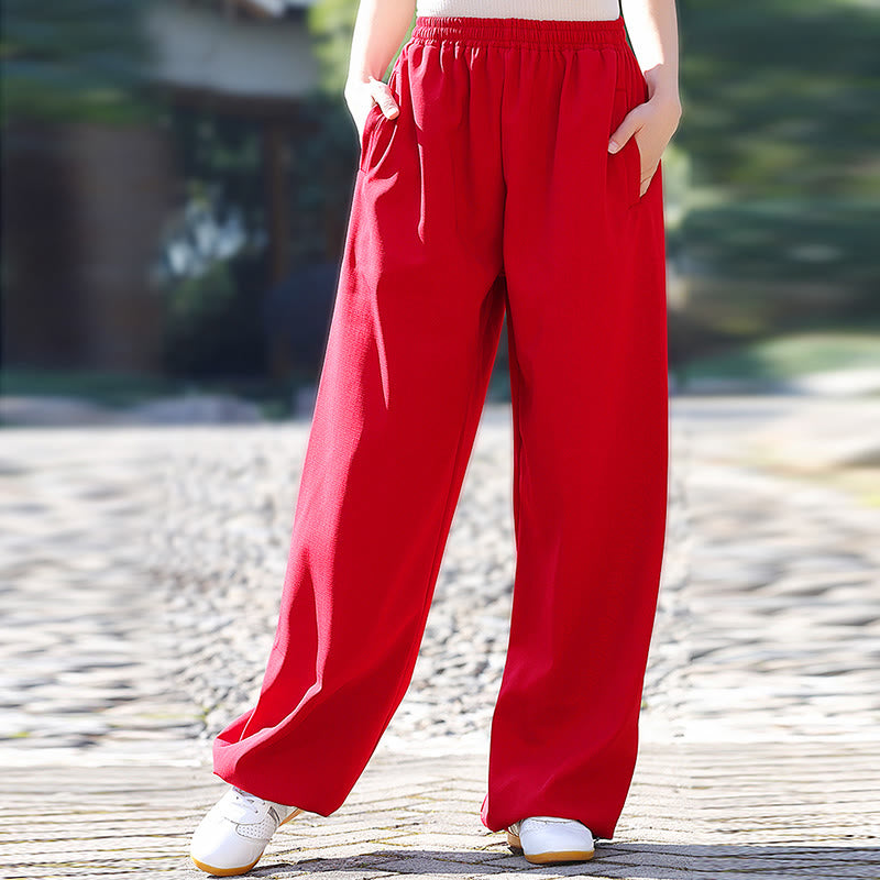 Buddha Stones Jesień Zima Unisex Elastyczna Tai Chi Qigong Praktyka Bawełna Len Polar Podszewka Spodnie Z Kieszeniami - image 7