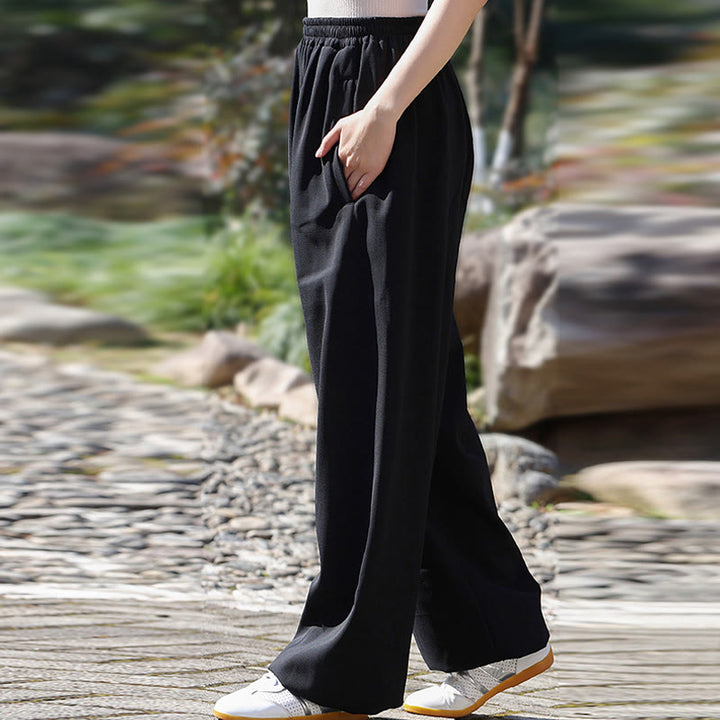 Buddha Stones Jesień Zima Unisex Elastyczna Tai Chi Qigong Praktyka Bawełna Len Polar Podszewka Spodnie Z Kieszeniami - image 15