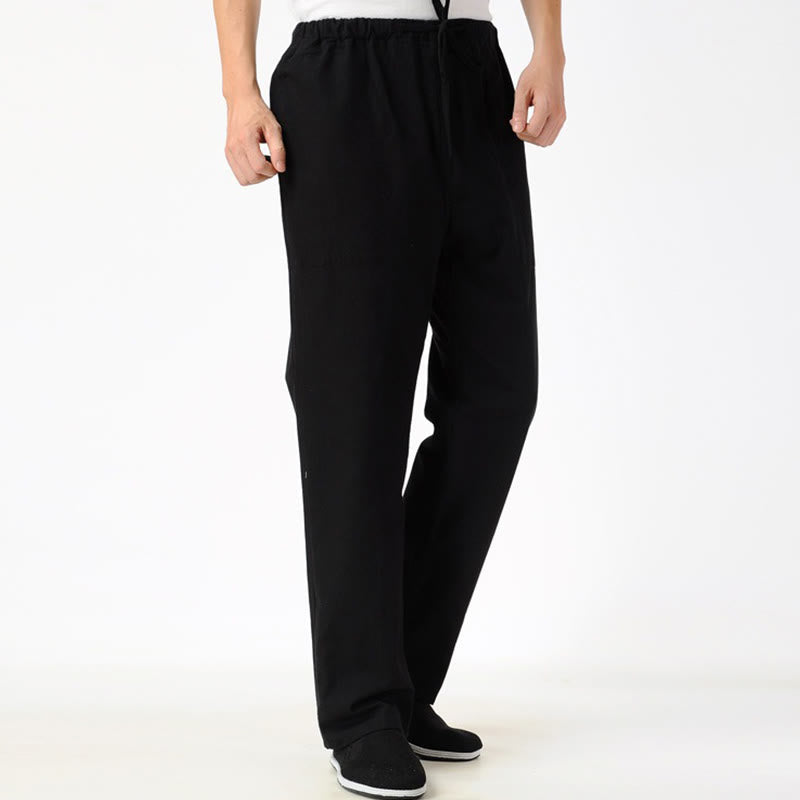 Spodnie męskie ze ściągaczem Buddha Stones Fall Solid Color z kieszeniami - Czarny - US/UK/AU44， EU54 (4XL) - image 3