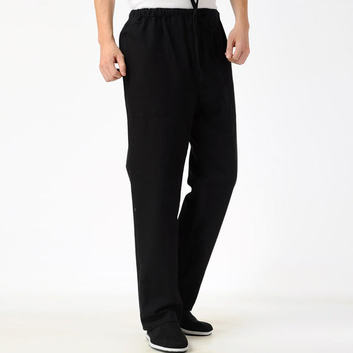 Spodnie męskie ze ściągaczem Buddha Stones Fall Solid Color z kieszeniami - Czarny - US/UK/AU44， EU54 (4XL) - image 3