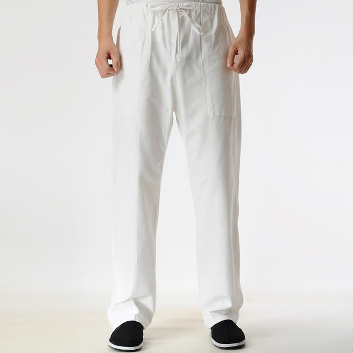 Spodnie męskie ze ściągaczem Buddha Stones Fall Solid Color z kieszeniami - Biały - US/UK/AU44， EU54 (4XL) - image 6