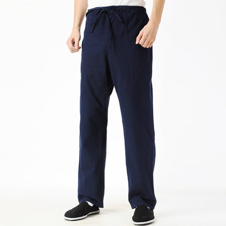 Spodnie męskie ze ściągaczem Buddha Stones Fall Solid Color z kieszeniami - Stalowoniebieski - US/UK/AU44， EU54 (4XL) - image 0