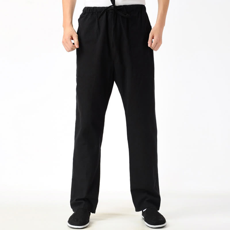 Spodnie męskie ze ściągaczem Buddha Stones Fall Solid Color z kieszeniami - image 4