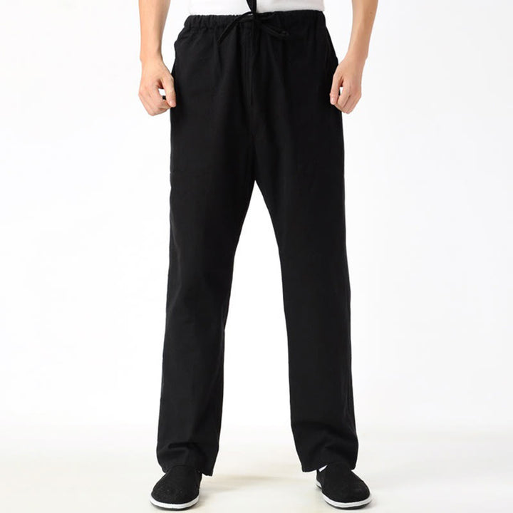 Spodnie męskie ze ściągaczem Buddha Stones Fall Solid Color z kieszeniami - image 4