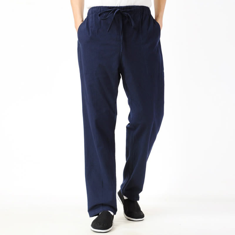 Spodnie męskie ze ściągaczem Buddha Stones Fall Solid Color z kieszeniami - image 1