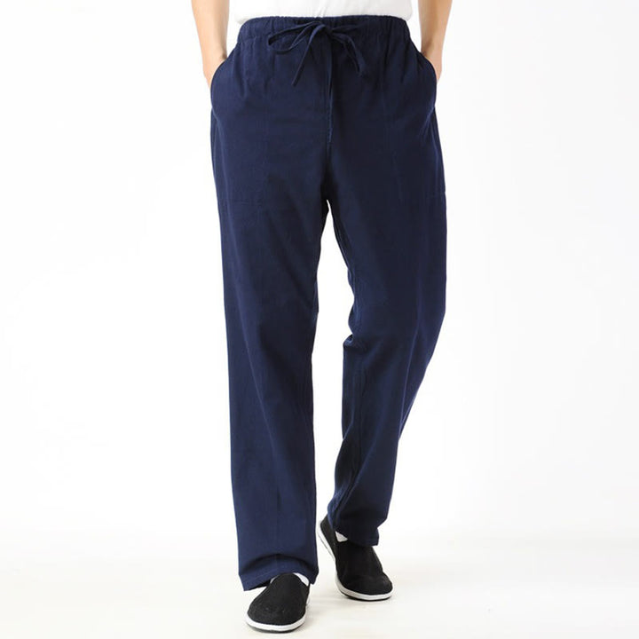 Spodnie męskie ze ściągaczem Buddha Stones Fall Solid Color z kieszeniami - image 1