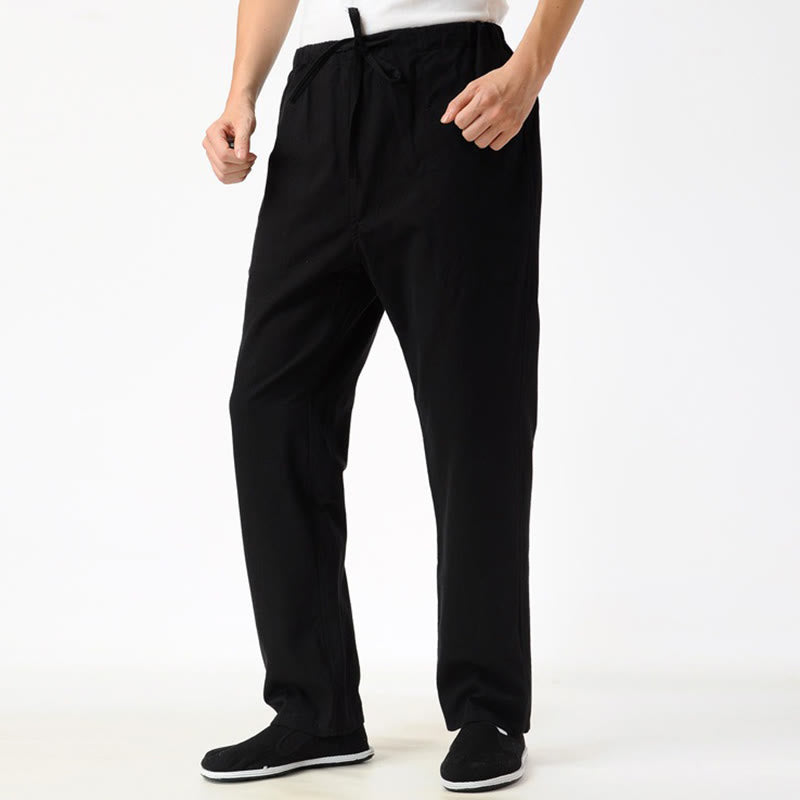 Spodnie męskie ze ściągaczem Buddha Stones Fall Solid Color z kieszeniami - image 5