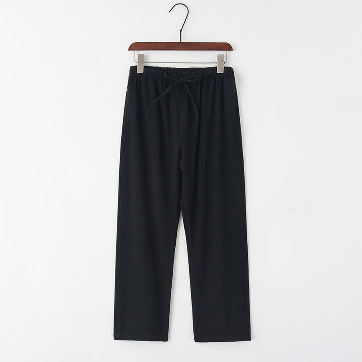 Buddha Stones Wiosna Lato Solidne Męskie Spodnie Lniane Ściągane Sznurkiem Z Kieszeniami - Czarny - US/UK/AU44， EU54 (4XL) - image 3
