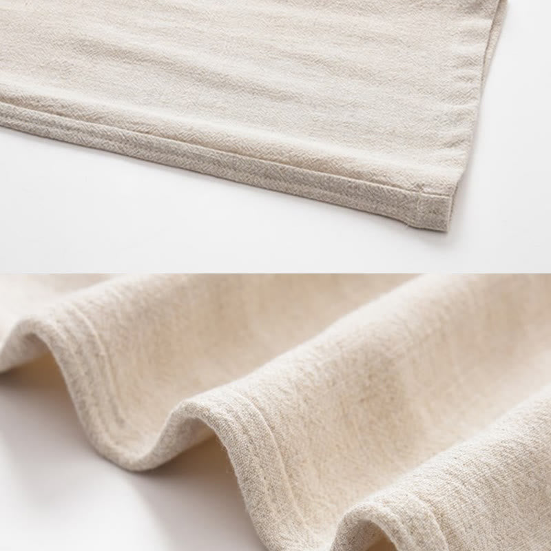 Buddha Stones Wiosna Lato Solidne Męskie Spodnie Lniane Ściągane Sznurkiem Z Kieszeniami - image 10