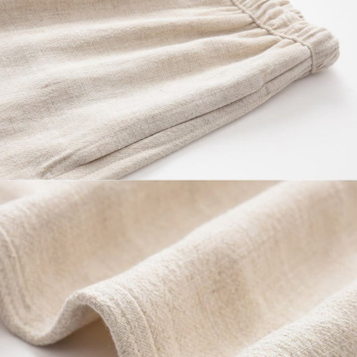 Buddha Stones Wiosna Lato Solidne Męskie Spodnie Lniane Ściągane Sznurkiem Z Kieszeniami - image 9