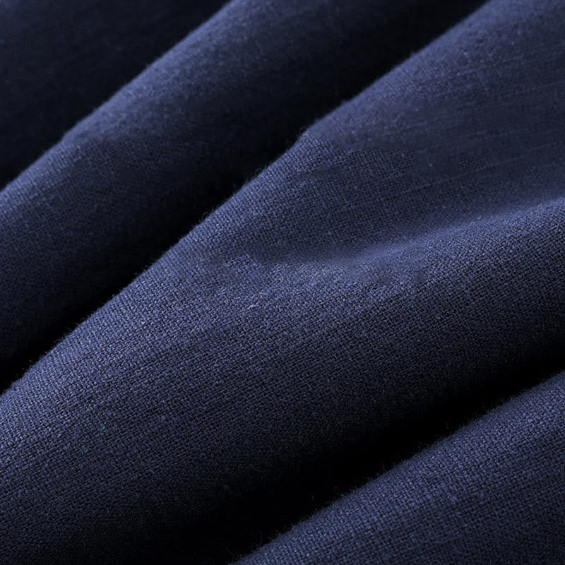 Buddha Stones Zimowy męski garnitur typu Tang z żabą i guzikami Lniana bawełniana kurtka z podszewką z polaru Koszula z kieszeniami - image 2