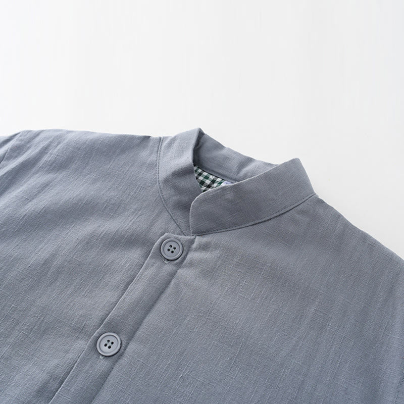 Buddha Stones Zimowy męski garnitur typu Tang z żabą i guzikami Lniana bawełniana kurtka z podszewką z polaru Koszula z kieszeniami - image 4