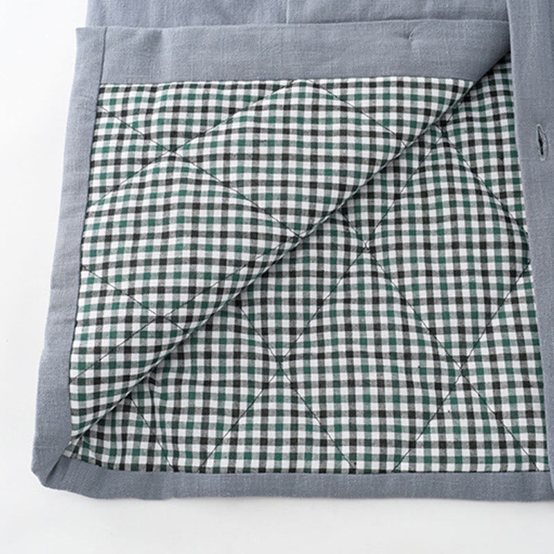 Buddha Stones Zimowy męski garnitur typu Tang z żabą i guzikami Lniana bawełniana kurtka z podszewką z polaru Koszula z kieszeniami - image 8