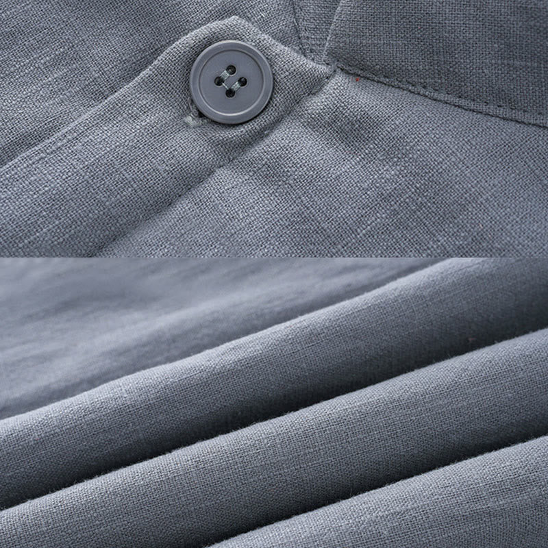 Buddha Stones Zimowy męski garnitur typu Tang z żabą i guzikami Lniana bawełniana kurtka z podszewką z polaru Koszula z kieszeniami - image 5