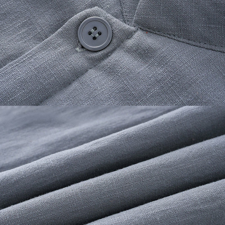 Buddha Stones Zimowy męski garnitur typu Tang z żabą i guzikami Lniana bawełniana kurtka z podszewką z polaru Koszula z kieszeniami - image 5