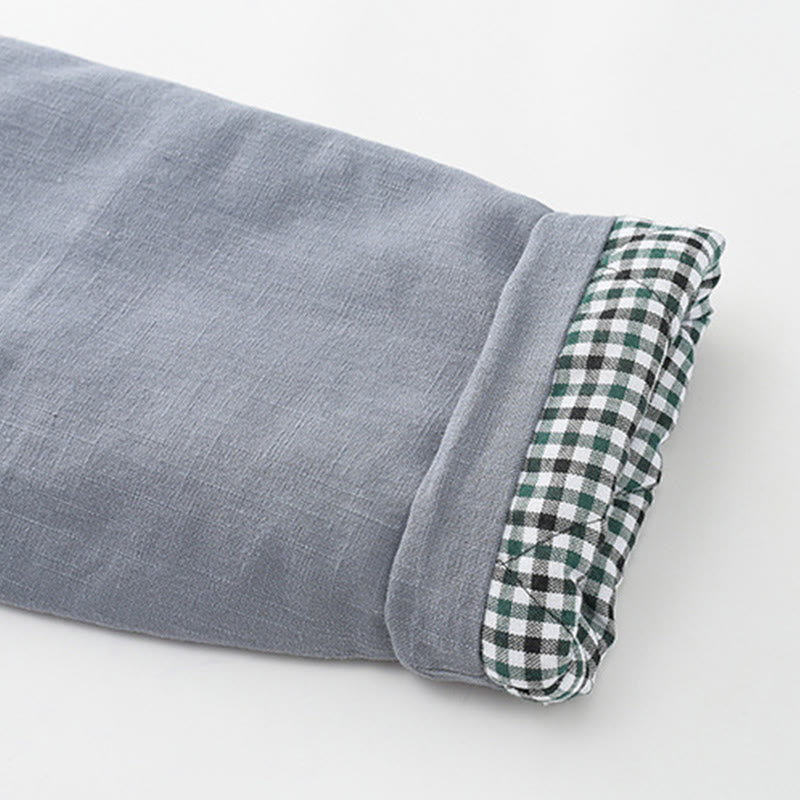 Buddha Stones Zimowy męski garnitur typu Tang z żabą i guzikami Lniana bawełniana kurtka z podszewką z polaru Koszula z kieszeniami - image 9