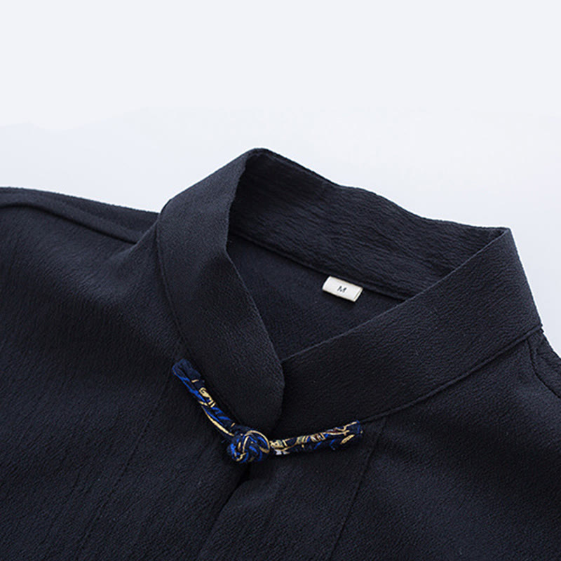 Buddha Stones Męski Żabkowy Garnitur Tang Bawełna Biały Żuraw Haft Kurtka Koszula Koszula Z Kieszeniami - image 3