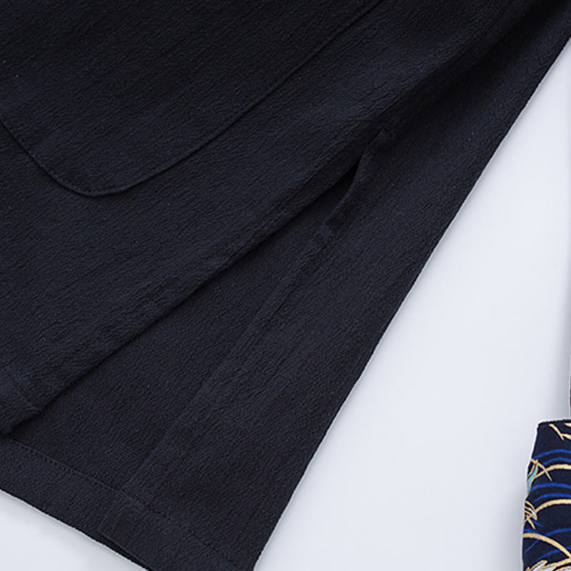 Buddha Stones Męski Żabkowy Garnitur Tang Bawełna Biały Żuraw Haft Kurtka Koszula Koszula Z Kieszeniami - image 7