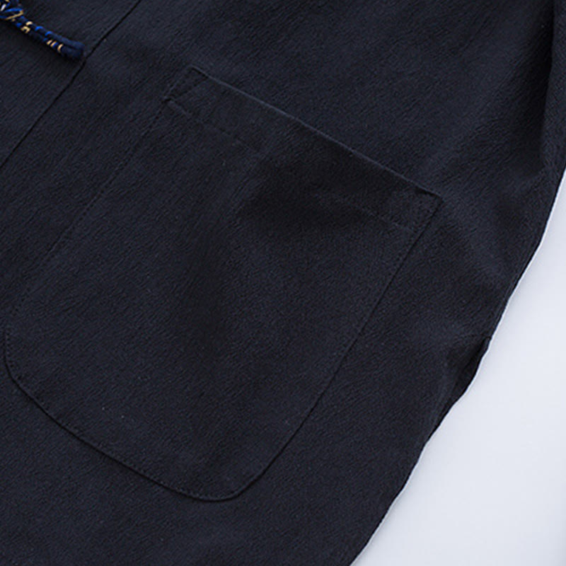 Buddha Stones Męski Żabkowy Garnitur Tang Bawełna Biały Żuraw Haft Kurtka Koszula Koszula Z Kieszeniami - image 5