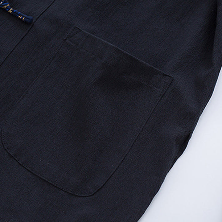 Buddha Stones Męski Żabkowy Garnitur Tang Bawełna Biały Żuraw Haft Kurtka Koszula Koszula Z Kieszeniami - image 5