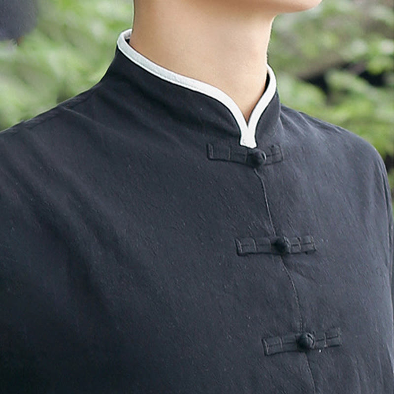 Buddha Stones 2 szt. Jesienny męski garnitur Tang z żabą i guzikami, bawełniany, z rękawem trzy czwarte, spodnie, zestaw - image 12