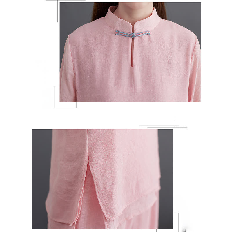 Buddha Stones 2 szt. Solidna damska koszula z długim rękawem i spodniami do medytacji