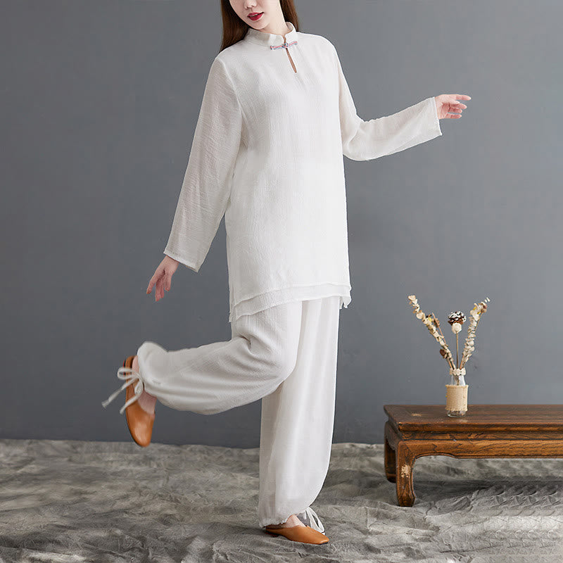 Buddha Stones 2 szt. Solidna damska koszula z długim rękawem i spodniami do medytacji