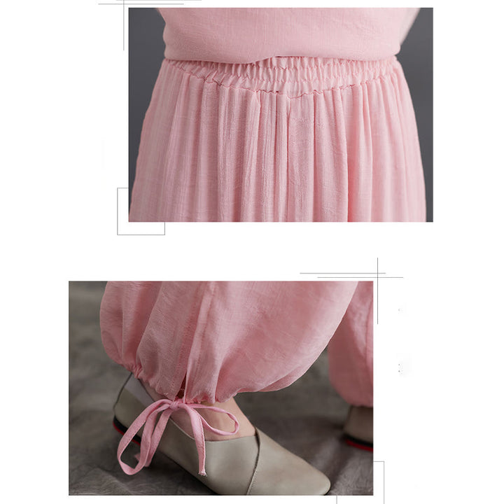 Buddha Stones 2 szt. Solidna damska koszula z długim rękawem i spodniami do medytacji