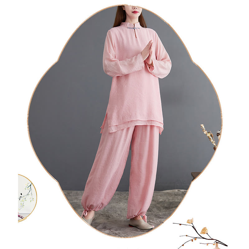 Buddha Stones 2 szt. Solidna damska koszula z długim rękawem i spodniami do medytacji - image 6