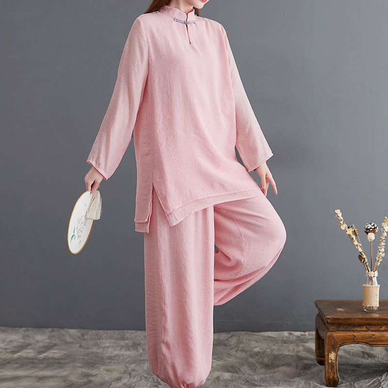 Buddha Stones 2 szt. Solidna damska koszula z długim rękawem i spodniami do medytacji