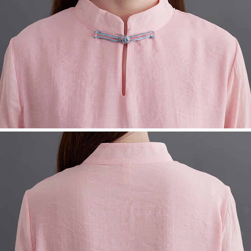 Buddha Stones 2 szt. Solidna damska koszula z długim rękawem i spodniami do medytacji