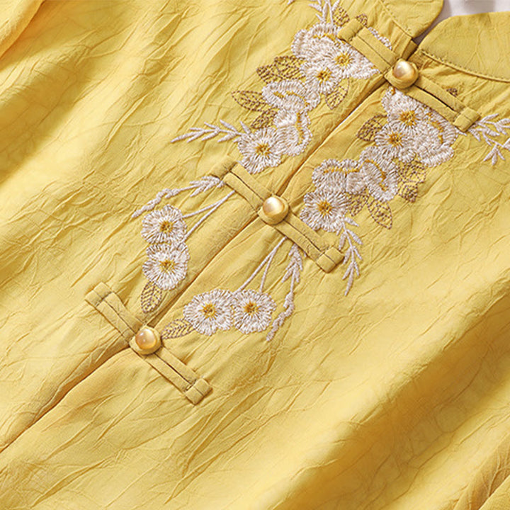 Buddha Stones damskie haftowane kwiaty żaba-guziki koszula sukienka szerokie nogawki spodnie - image 6