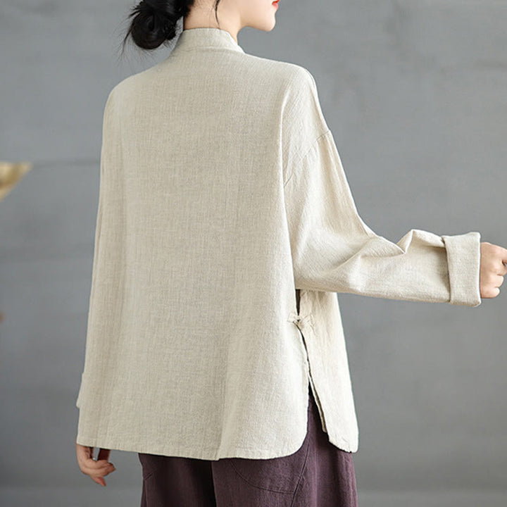 Koszula damska z długim rękawem i guzikami w jednolitym kolorze z Buddha Stones - image 4